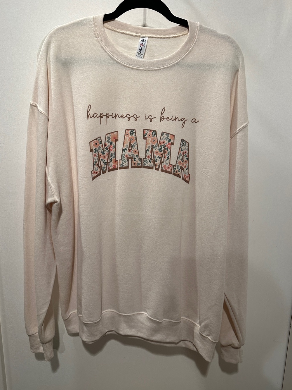 Jerzees Cream 'Happiness is being a MAMA' Floral Graphic Crewneck XL - worn once
